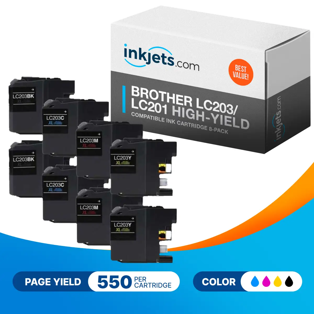Brother LC203 / LC201 Compatible High-Yield Ink Cartridge 8-Pack - Image 2
