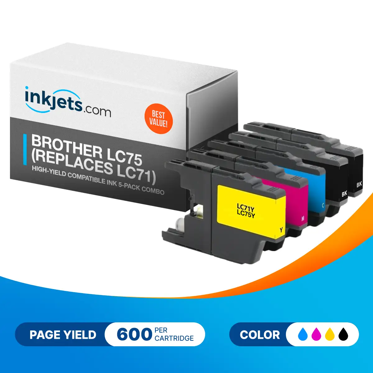 Brother LC75 (Replaces LC71) High-Yield Compatible Ink 5-Pack Combo - Image 2