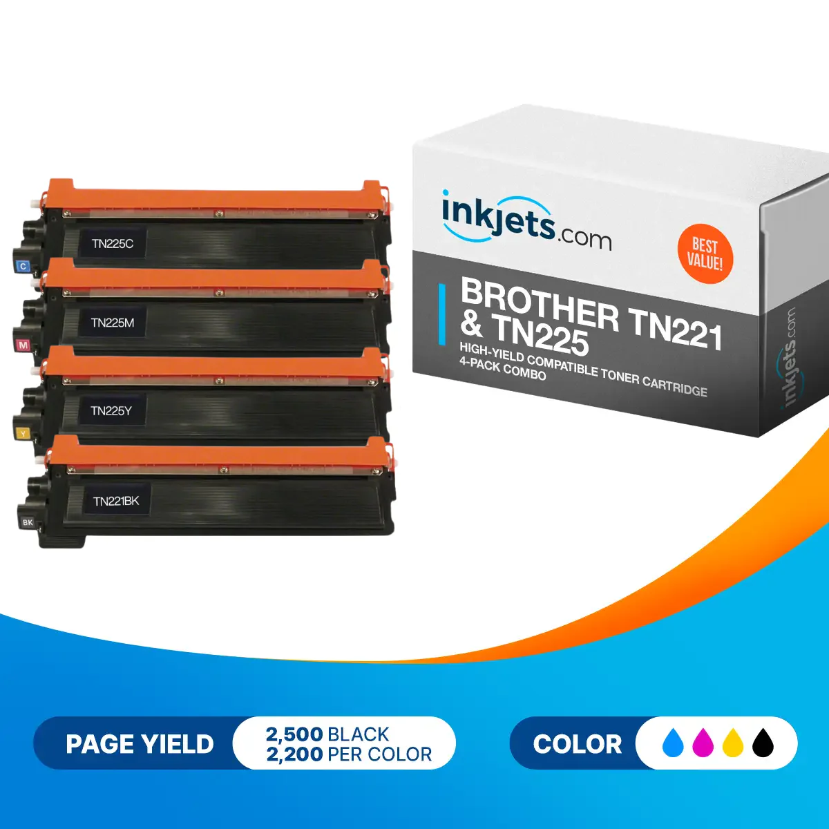 Brother TN221 & TN225 High-Yield Compatible Toner Cartridge 4-Pack Combo - Image 2