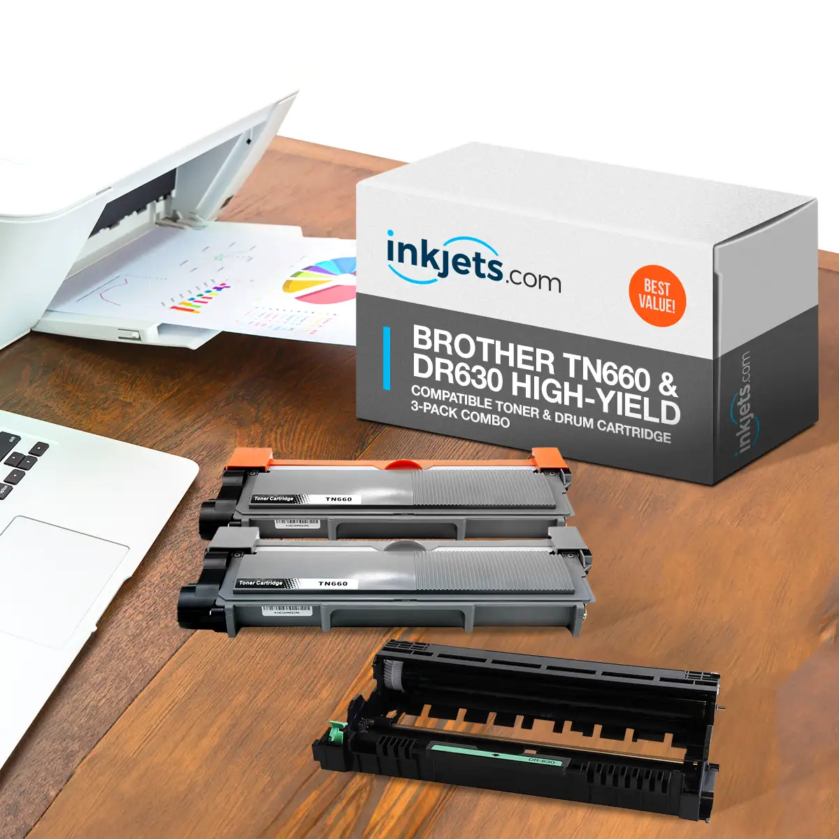 Brother TN660 & DR630 High-Yield Compatible Toner & Drum Cartridge 3-Pack Combo - Image 3