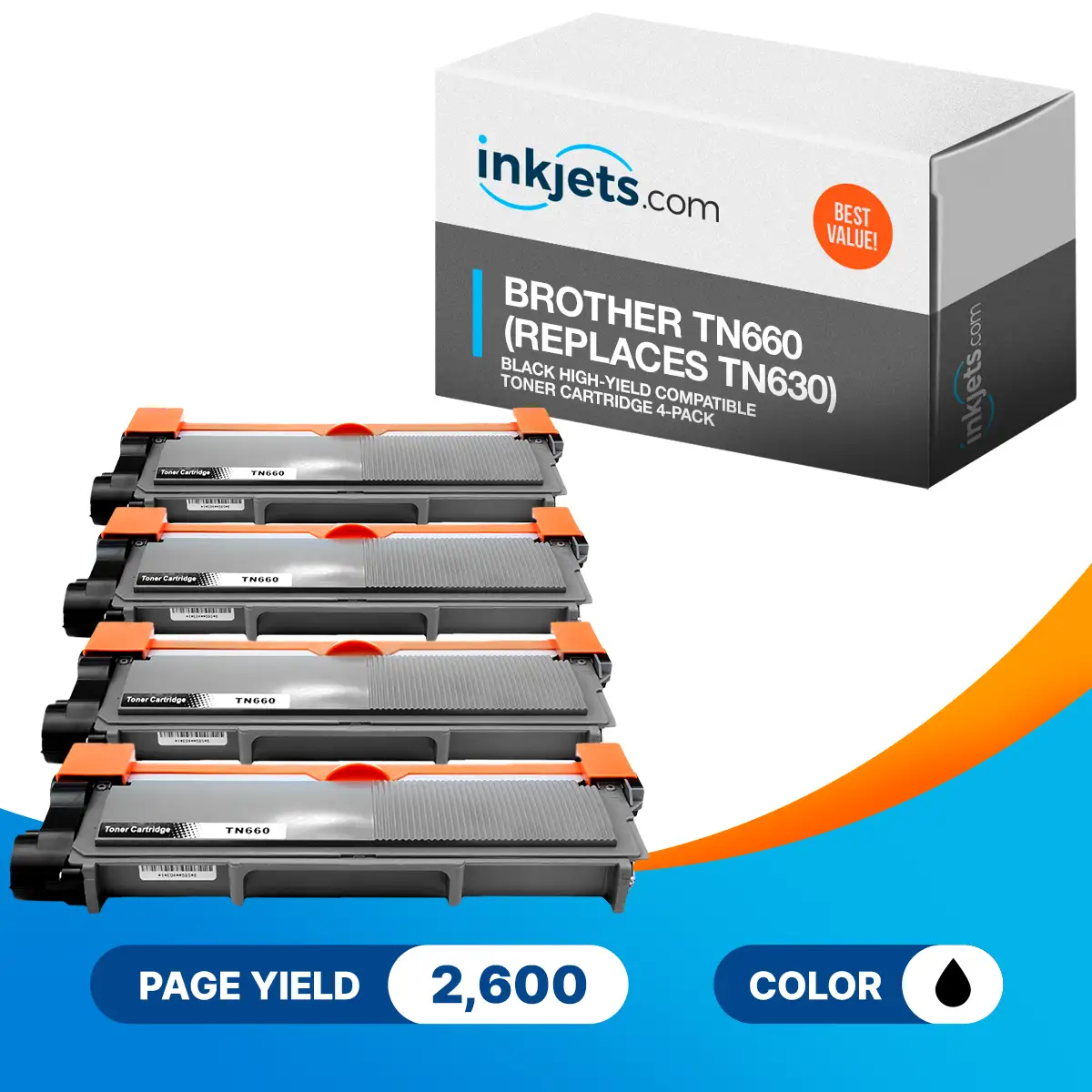 Brother TN660 (Replaces TN630) Black Compatible High-Yield Toner Cartridge 4-Pack - Image 3