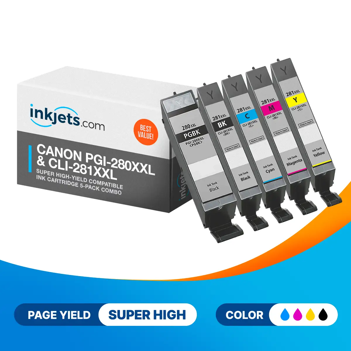 Canon PGI-280XXL & CLI-281XXL Super High-Yield Compatible Ink Cartridge 5-Pack Combo - Image 2