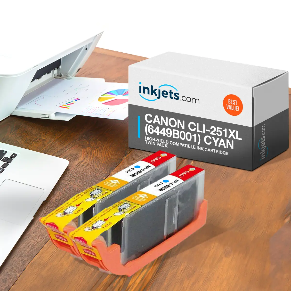 Canon CLI-251XL (6449B001) Cyan High-Yield Compatible Ink Cartridge Twin Pack - Image 3