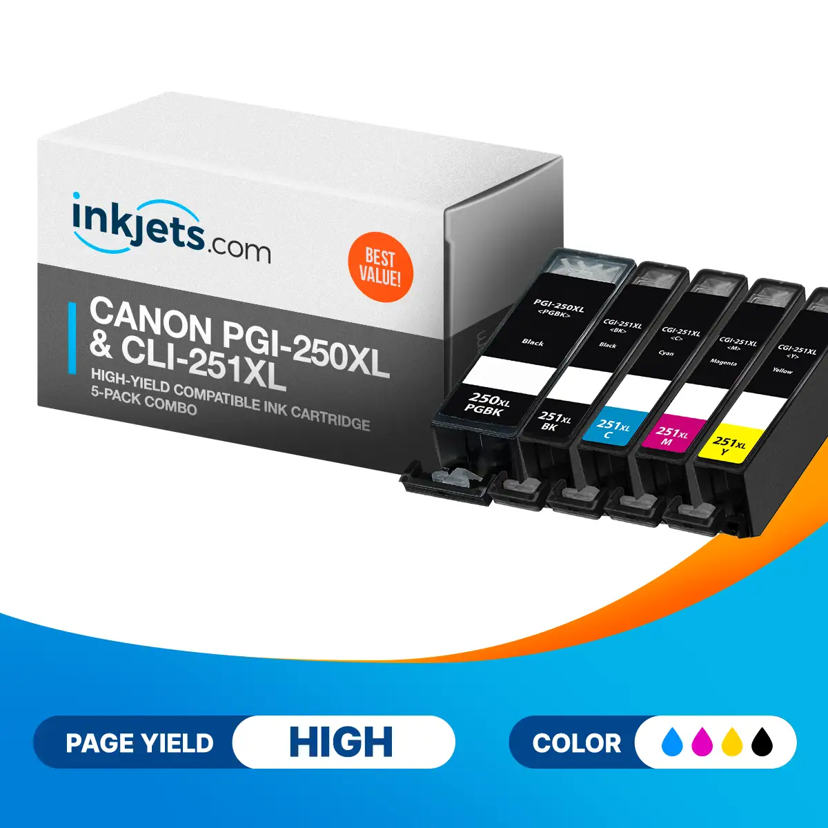 Canon PGI-250XL & CLI-251XL High-Yield Compatible Ink Cartridge 5-Pack Combo - Image 2