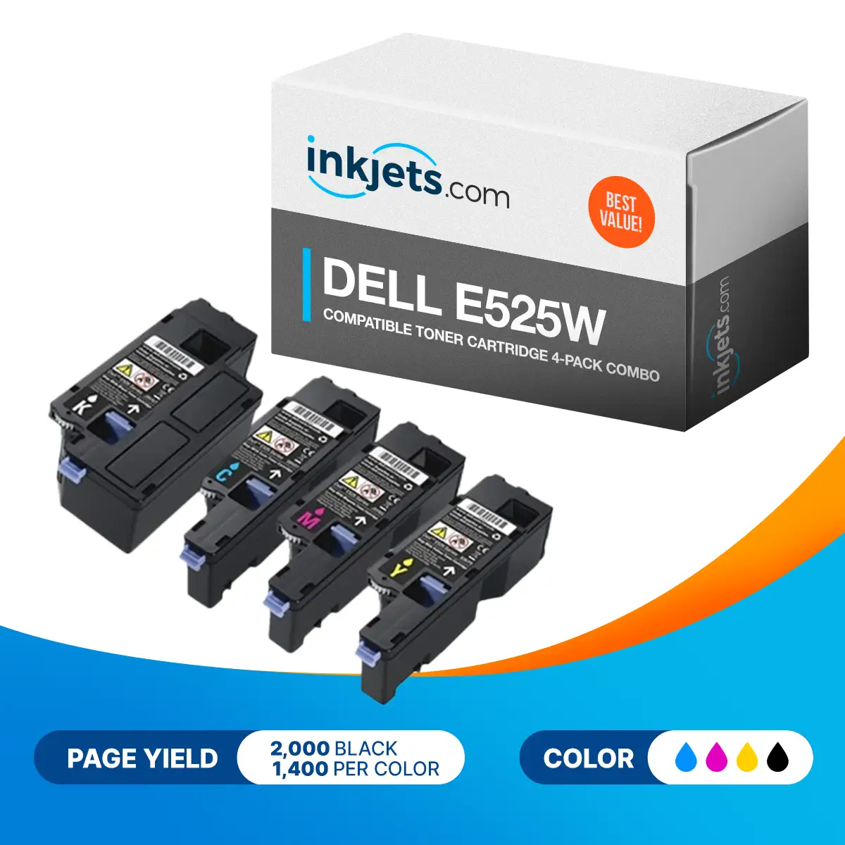Dell E525w Compatible Toner Cartridge 4-Pack Combo - Image 2