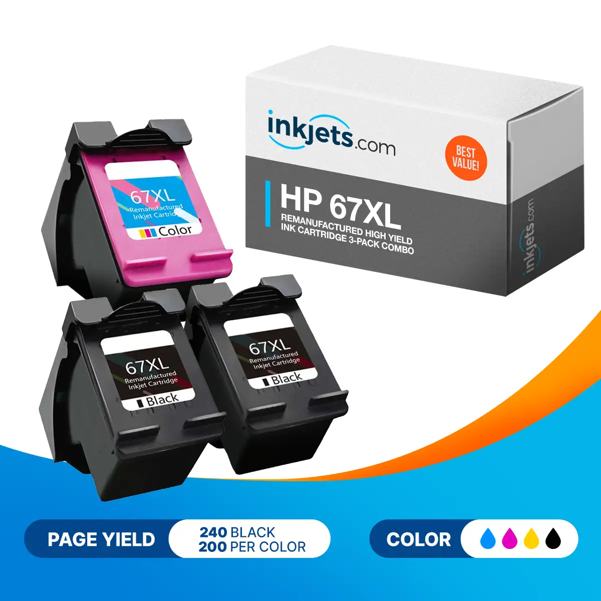 HP 67XL Remanufactured High Yield Ink Cartridge 3-Pack Combo - Image 2