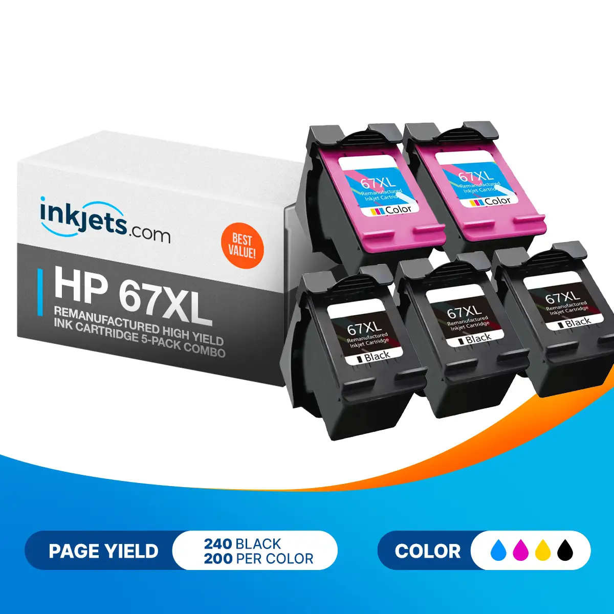 HP 67XL Remanufactured High Yield Ink Cartridge 5-Pack Combo - Image 2