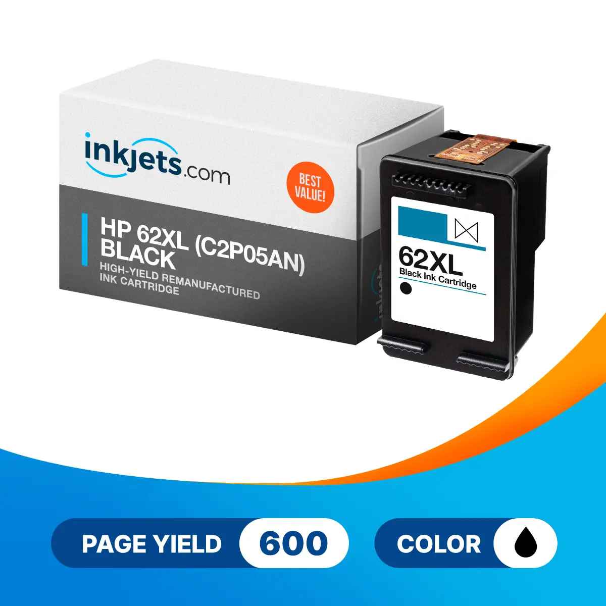 HP 62XL (C2P05AN) Black High-Yield Remanufactured Ink Cartridge - Image 3
